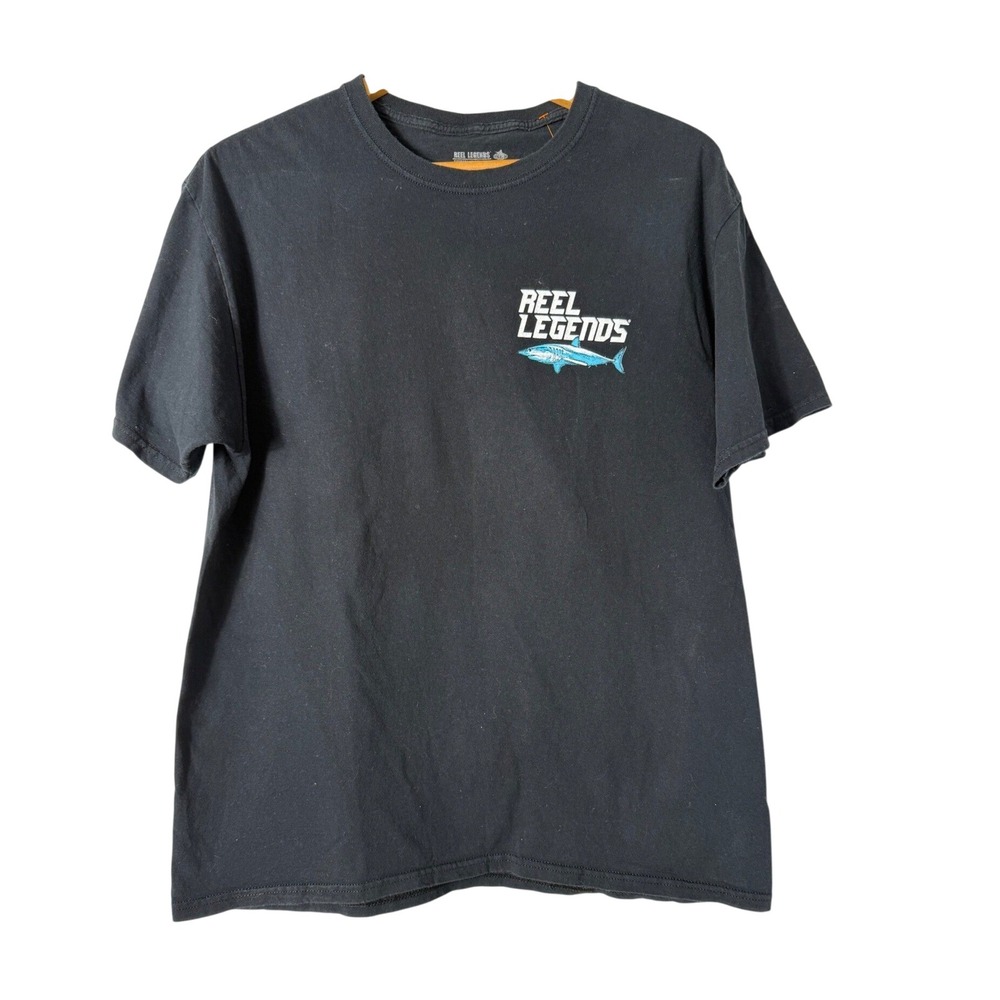 Reel Legends Graphic T-Shirt Sz L‎ Black Mako Shark Florida Coast Fishing Tee